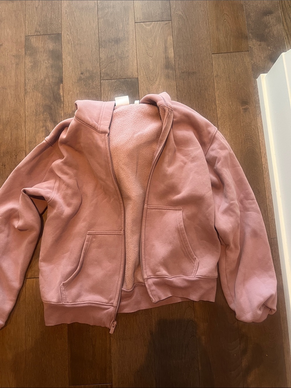Aritzia Pink Hooded Crewneck Zip Sweater - Picture 1 of 2